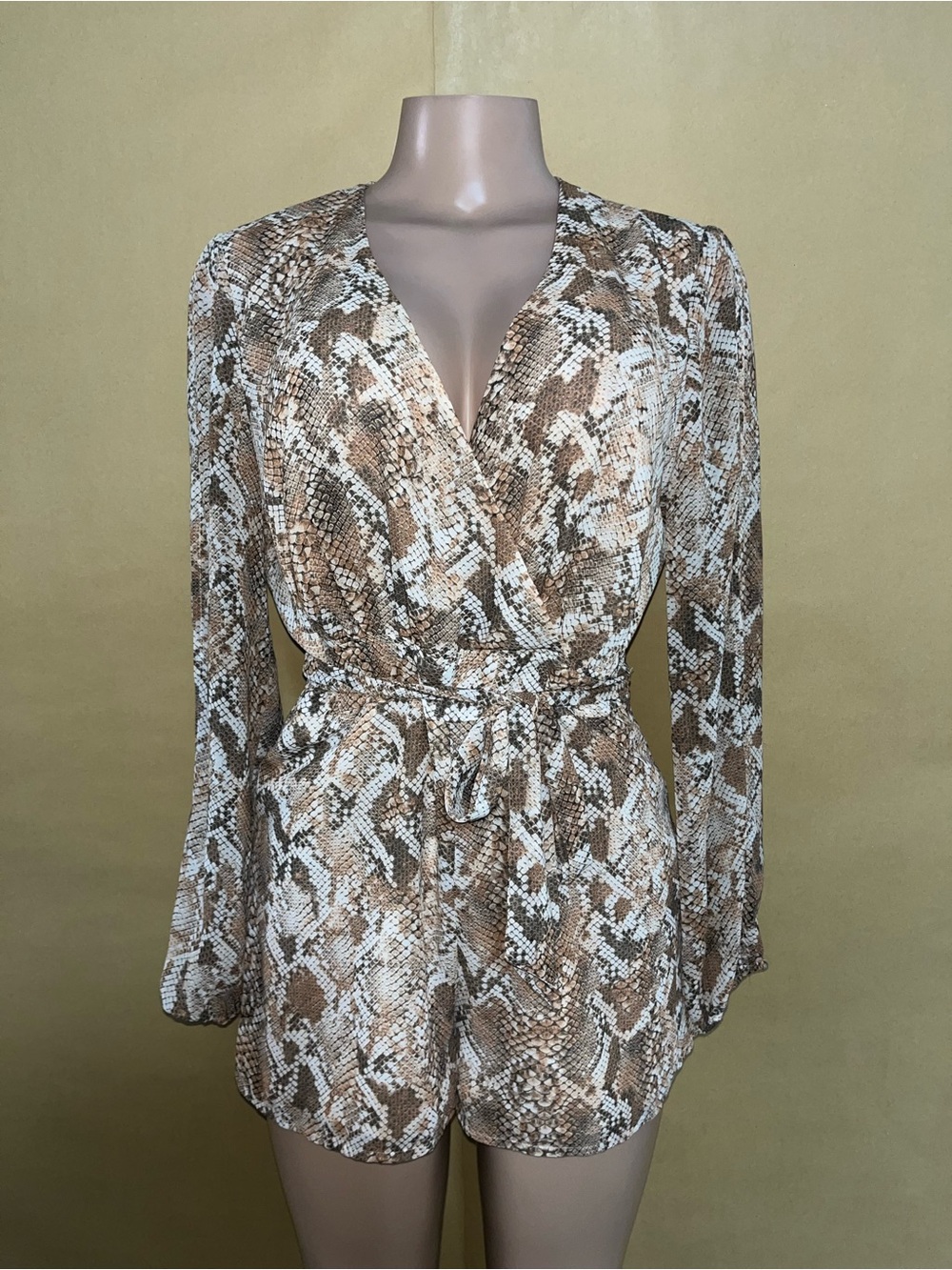 Guess Snake Print Romper in Beige, Brown and Cream